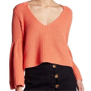 Free People Women's V-Neck Coral Sweater - Medium